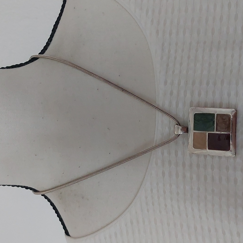 Croft & Barrow Multicolor Enameled Square Pendant Silver Tone Necklace